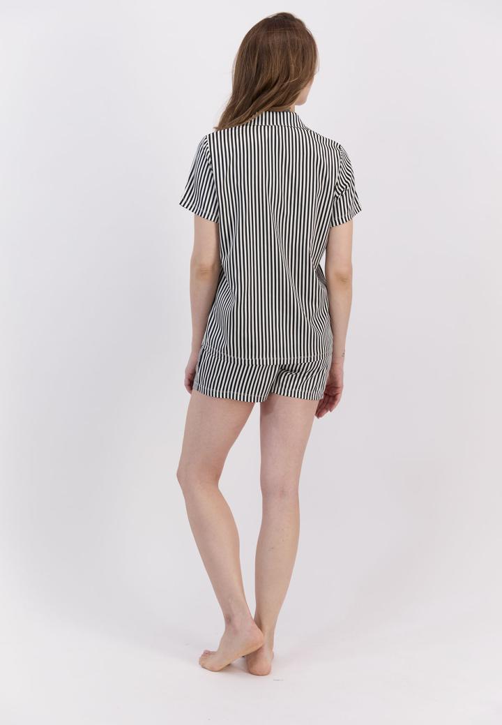 Pijama Dama Bumbac Pierre Cardin, Camasa și Short cu Dungi Negre
