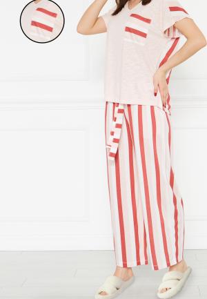 Pijama Dama Bumbac Mânecă Scurtă, Pantaloni Lungi și Buzunare pe Piept