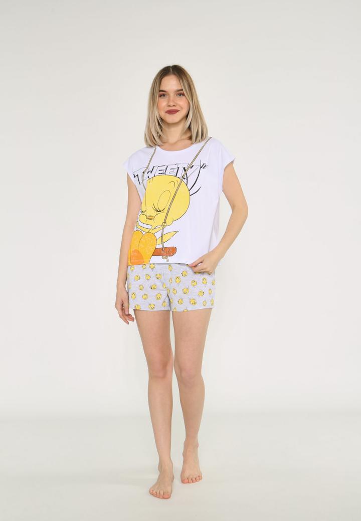 Pijama Dama Bumbac Tricou și Short Tweet