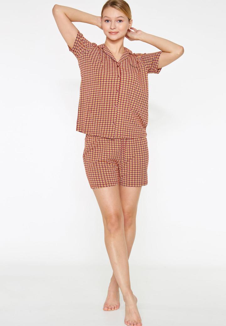 Pijama Dama Bumbac Pierre Cardin, Camasa și Short cu Carouri