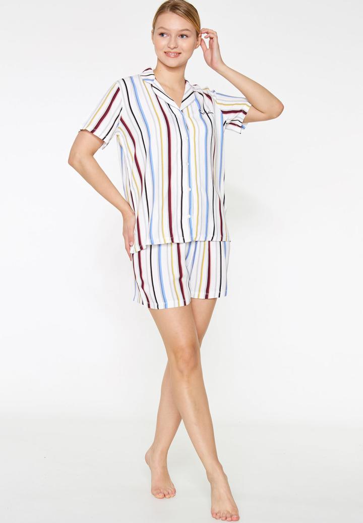 Pijama Dama Bumbac Pierre Cardin, Camasa și Short cu Dungi