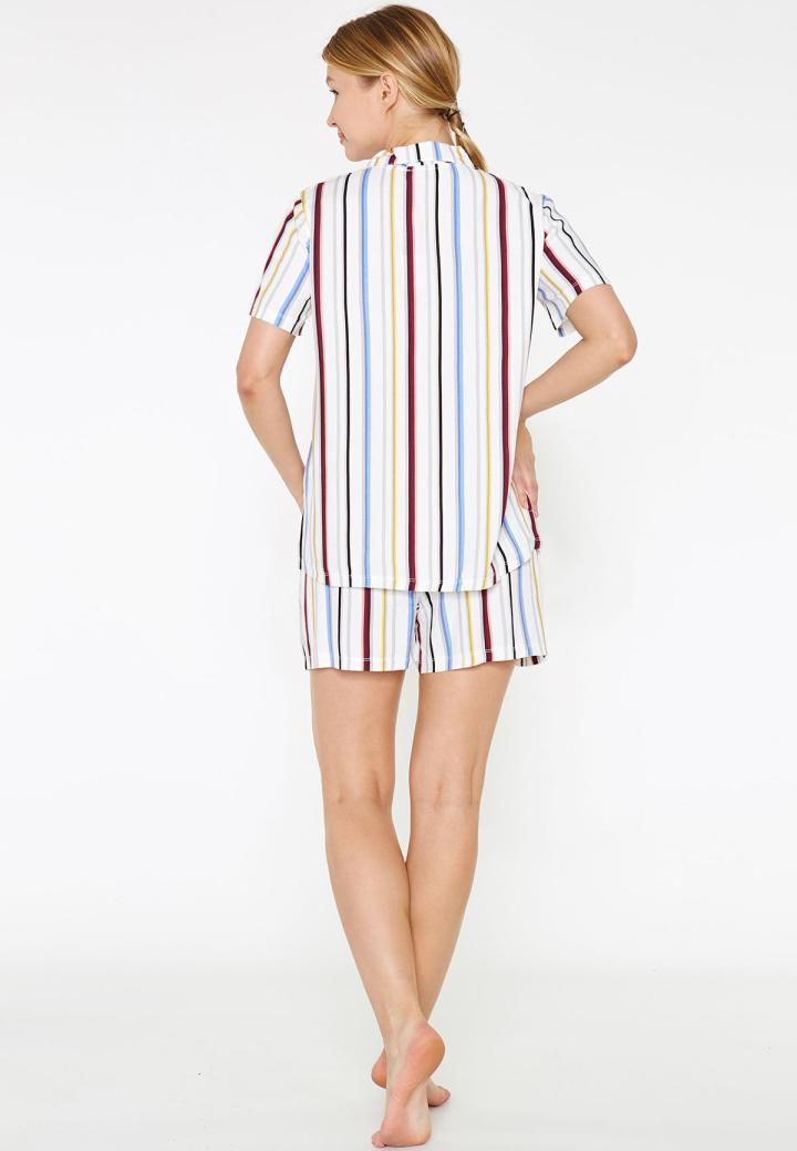 Pijama Dama Bumbac Pierre Cardin, Camasa și Short cu Dungi