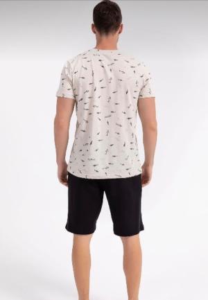 Pijama Bărbați Mânecă Scurtă și Pantalon Scurt cu Imprimeu Rechin