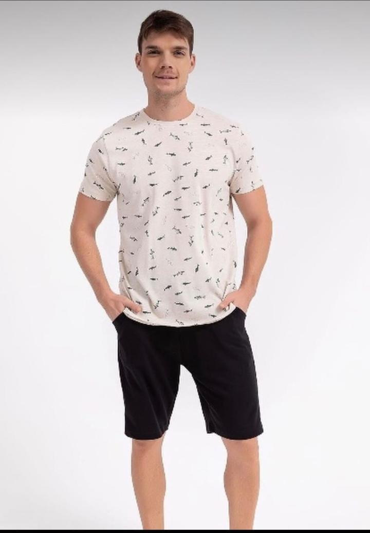 Pijama Bărbați Mânecă Scurtă și Pantalon Scurt cu Imprimeu Rechin