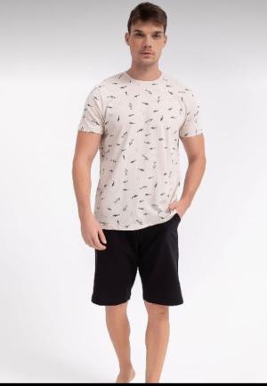 Pijama Bărbați Mânecă Scurtă și Pantalon Scurt cu Imprimeu Rechin