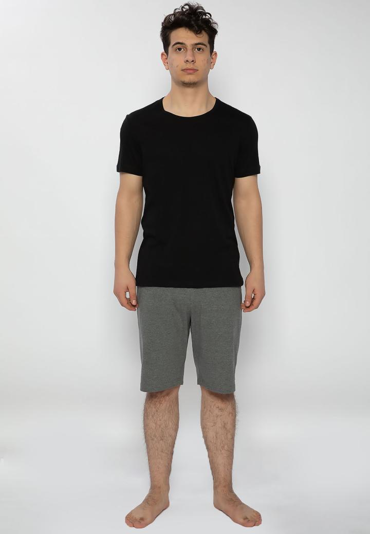 Pijama Bărbați Mâneca Scurtă și Pantaloni Scurți – Negru