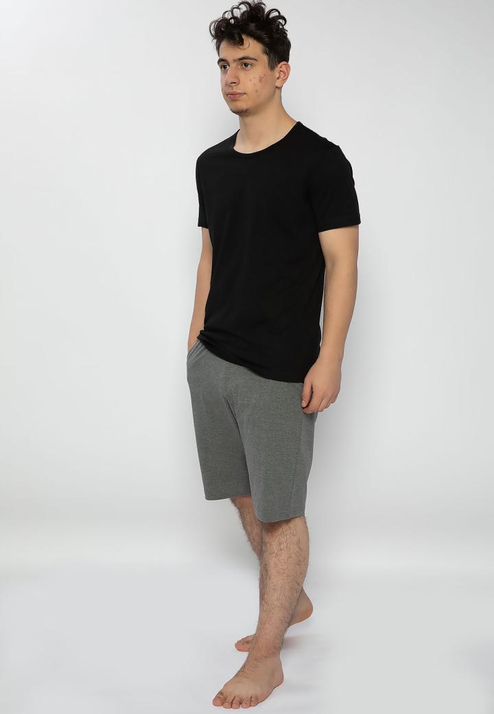 Pijama Bărbați Mâneca Scurtă și Pantaloni Scurți – Negru