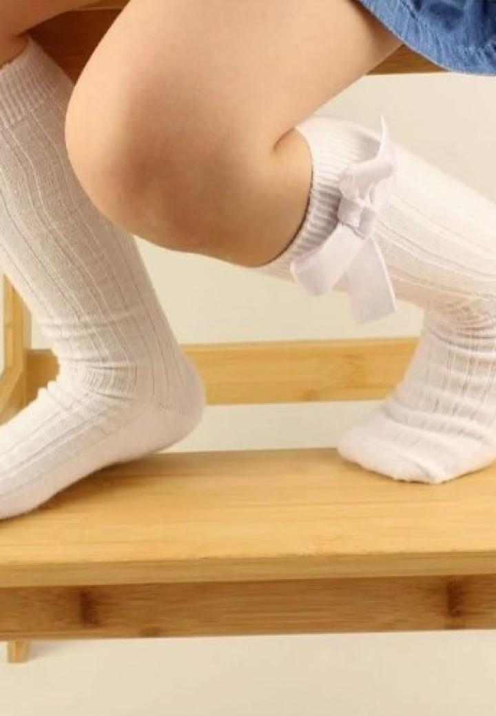 Șosete Kaki 3/4 cu Fundiță, Alb