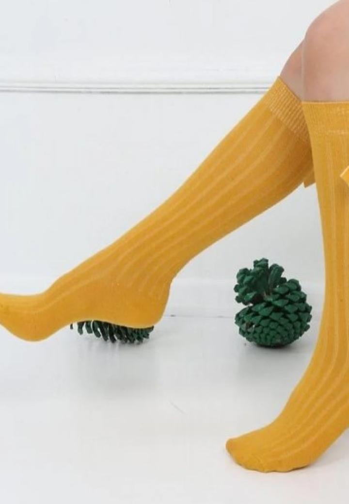 Șosete Kaki 3/4 cu Fundiță, Galben