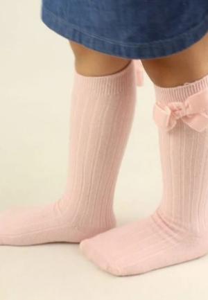 Șosete Kaki 3/4 cu Fundiță, Roz