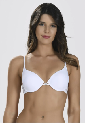 Sutien Push-Up, spate din dantelă, bretele detașabile, Alb
