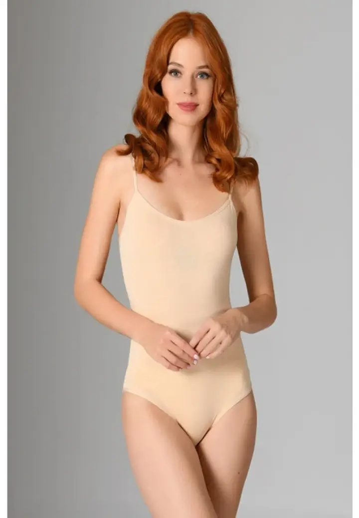 Body cu Bretele Subțiri și Închidere cu Capse-Bej