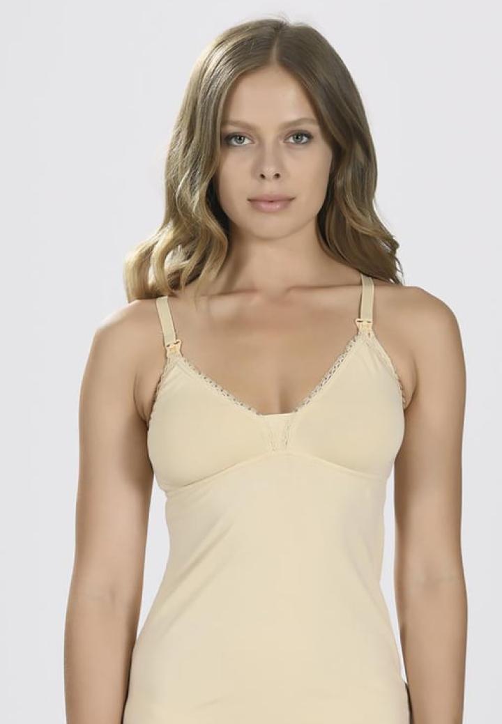 Maiou de alăptare din bumbac, cu bretele subțiri, fără cupe, fără balene, flexibil și confortabil, Bej