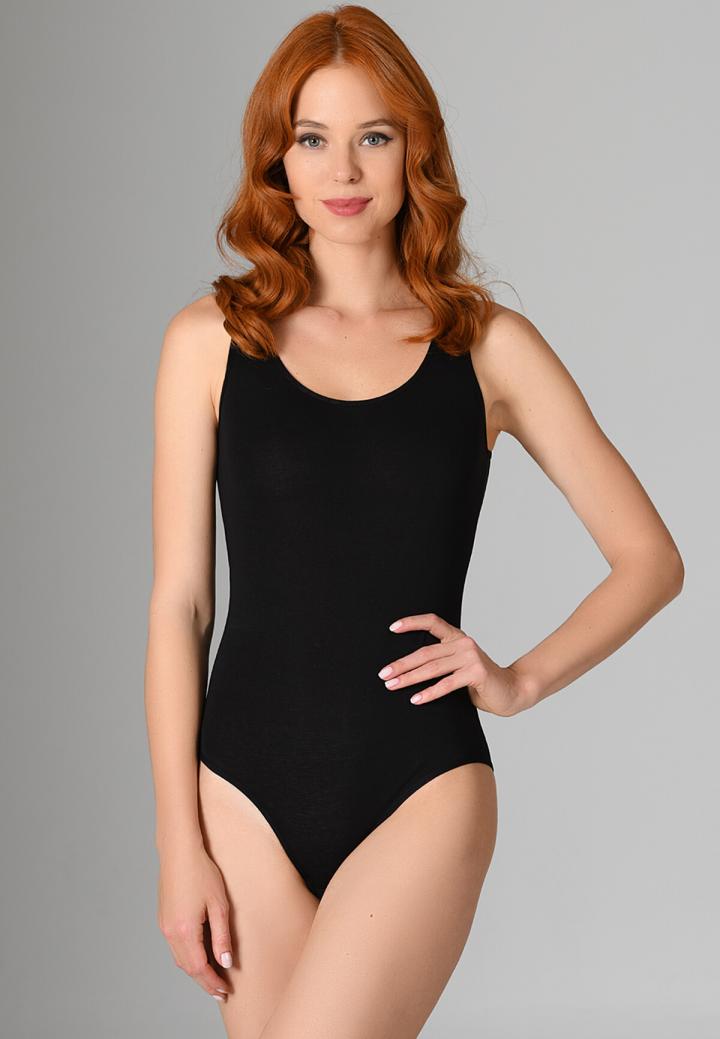 Body cu Bretele Groase și Închidere cu Capse-Negru