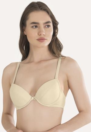 Sutien push-up cu jumătate de cupă, bretele fixe și bureți detașabili, Bej