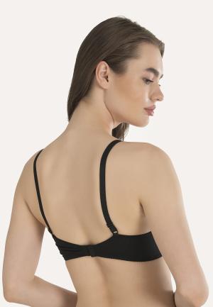 Sutien push-up cu jumătate de cupă, bretele fixe și bureți detașabili, Negru