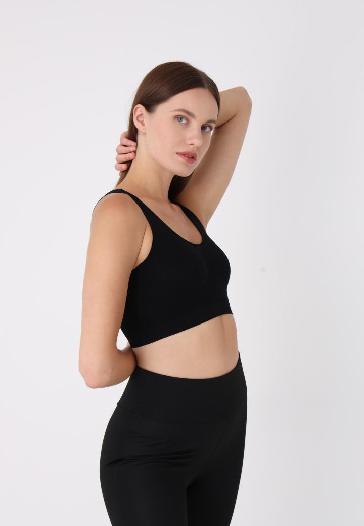 Bustieră din microfibră cu bretele late, -negru