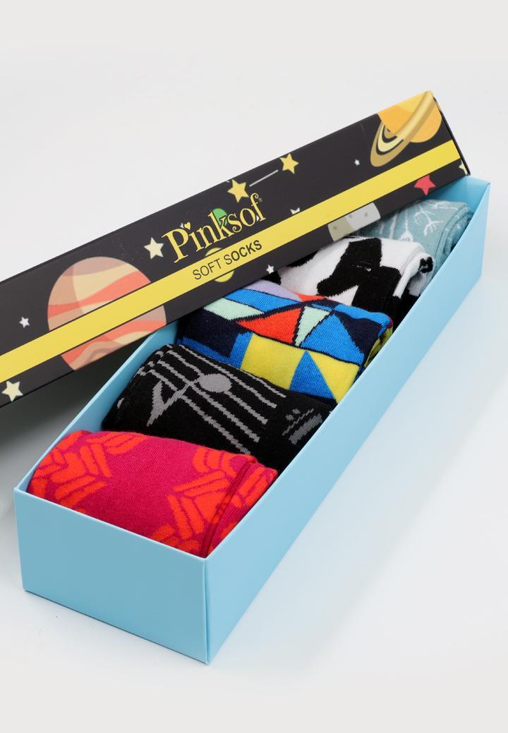 Set 5 Perechi Șosete Unisex Colorate – Imprimeuri Vesele + Cutie Cadou