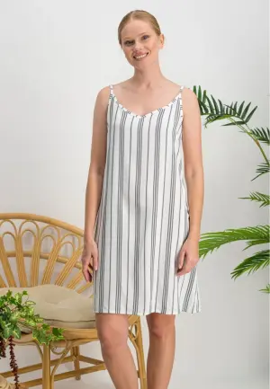 Rochie Scurtă cu Bretele Subțiri și Imprimeu Dungi Alb-Negru