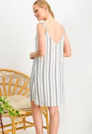 Rochie Scurtă cu Bretele Subțiri și Imprimeu Dungi Alb-Negru