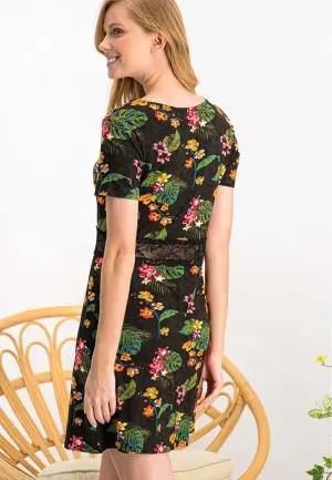 Rochie Damă cu Imprimeu Floral și Aplicații din Dantelă