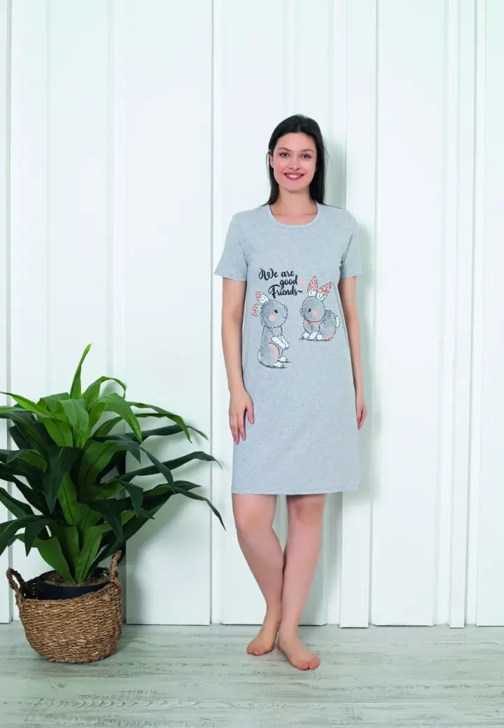 Cămașă de Noapte cu Mâneci Scurte și Iepurași