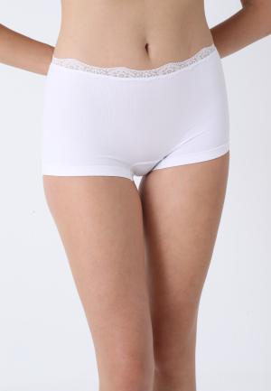 Boxeri damă din microfibră cu dantelă delicată, Alb