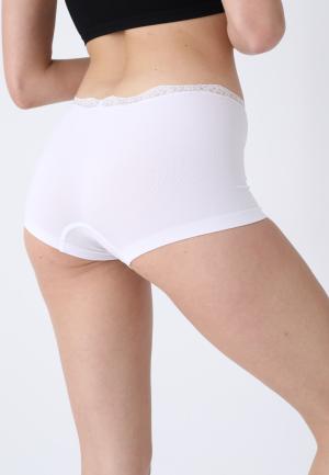 Boxeri damă din microfibră cu dantelă delicată, Alb