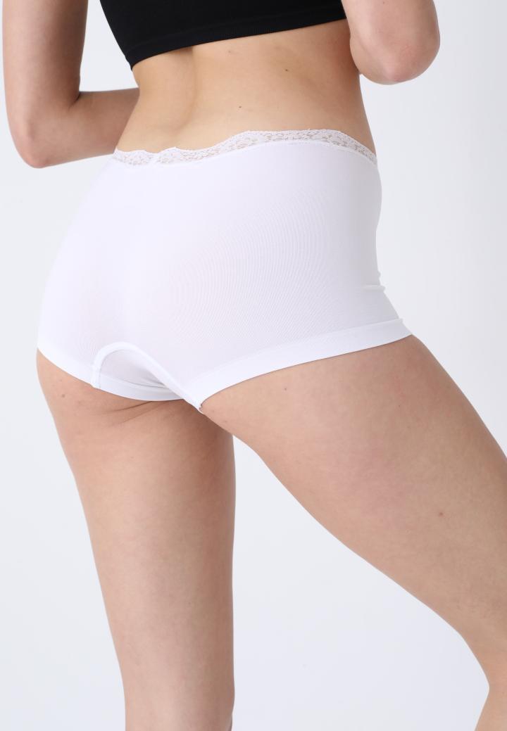 Boxeri damă din microfibră cu dantelă delicată, Alb