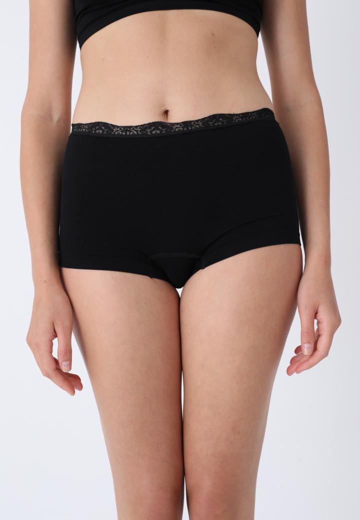 Boxeri damă din microfibră cu dantelă delicată, Negru