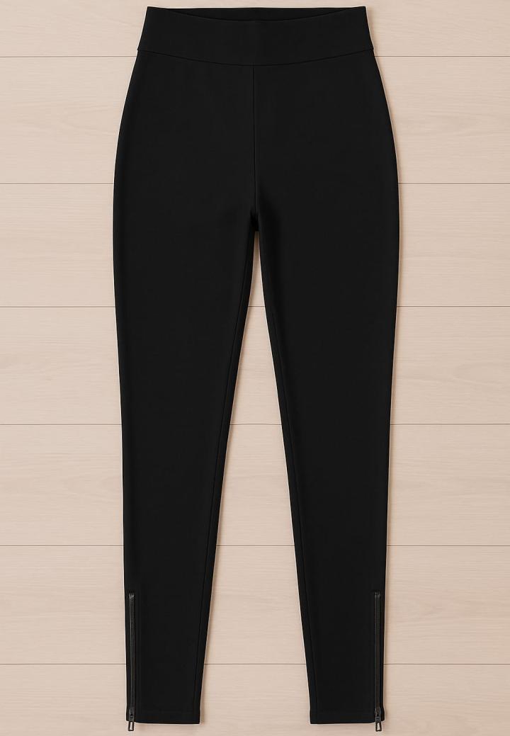 Colanți damă negri, cu talie elastică și fermoar la gleznă