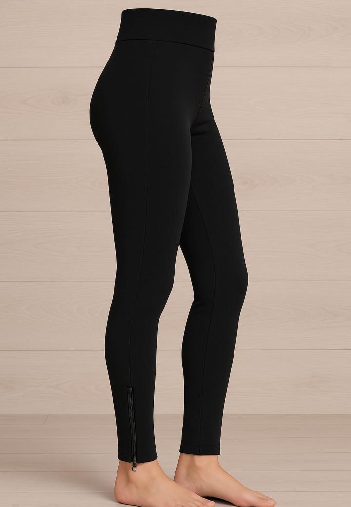 Colanți damă negri, cu talie elastică și fermoar la gleznă