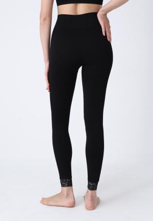 Colanți modelatori damă, cu dantelă la tiv, culoare neagră