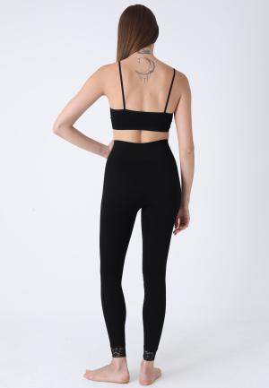 Colanți modelatori damă, cu dantelă la tiv, culoare neagră