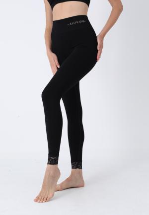 Colanți modelatori damă, cu dantelă la tiv, culoare neagră