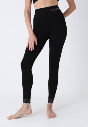 Colanți modelatori damă, cu dantelă la tiv, culoare neagră