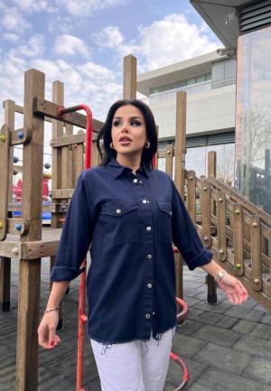 Camasa Denim Dama Bleumarin cu Nasturi