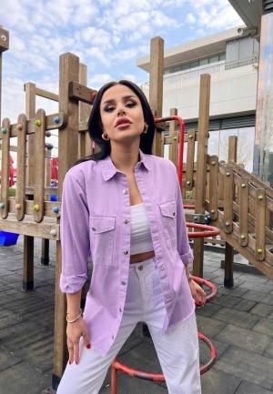 Camasa Denim Dama Mov cu Nasturi