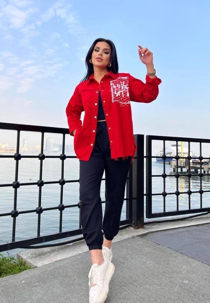 Camasa Denim Dama Rosu cu Nasturi