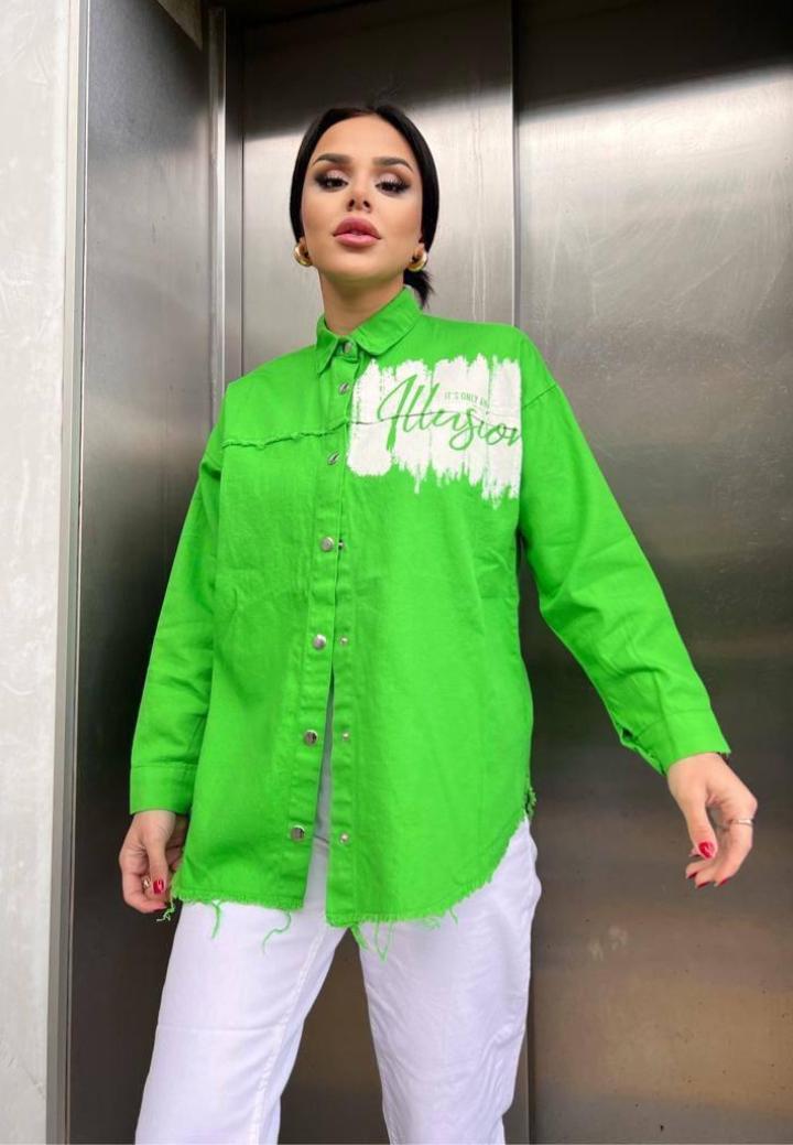 Camasa Denim Dama Verde cu Nasturi