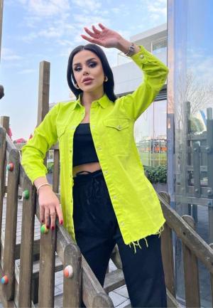 Camasa Denim Dama Verde Deschis cu Nasturi