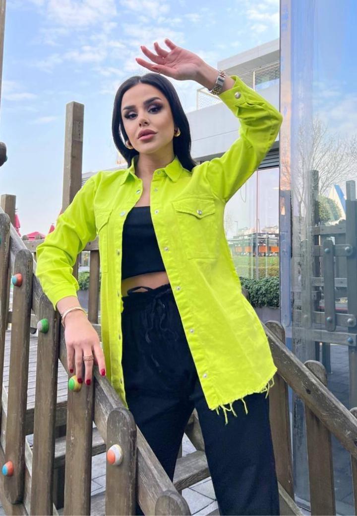 Camasa Denim Dama Verde Deschis cu Nasturi