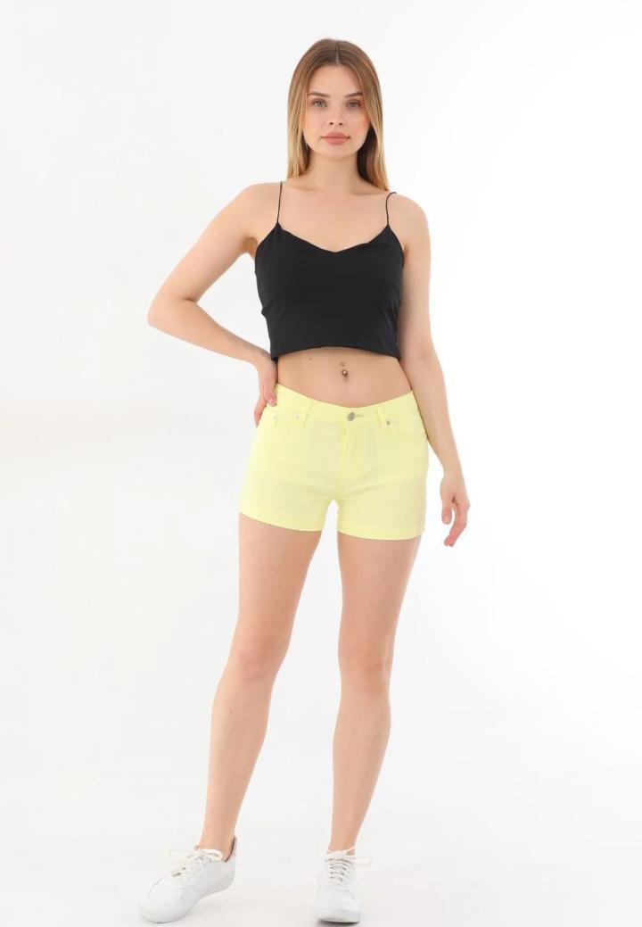 Șort Scurt Dama Galben cu Buzunare