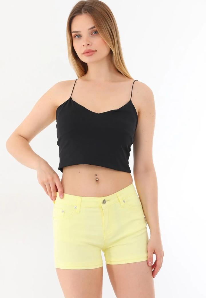 Șort Scurt Dama Galben cu Buzunare