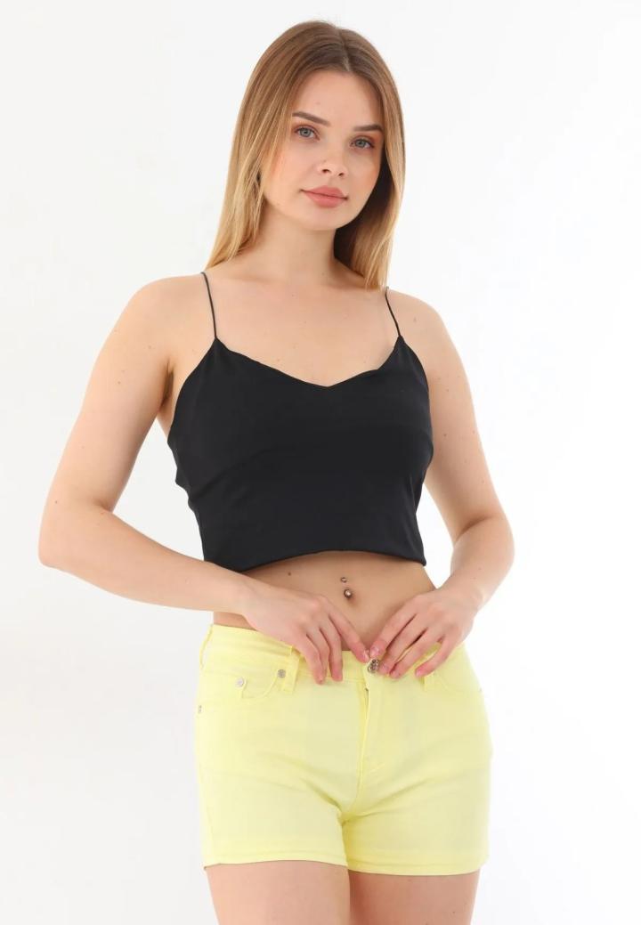 Șort Scurt Dama Galben cu Buzunare