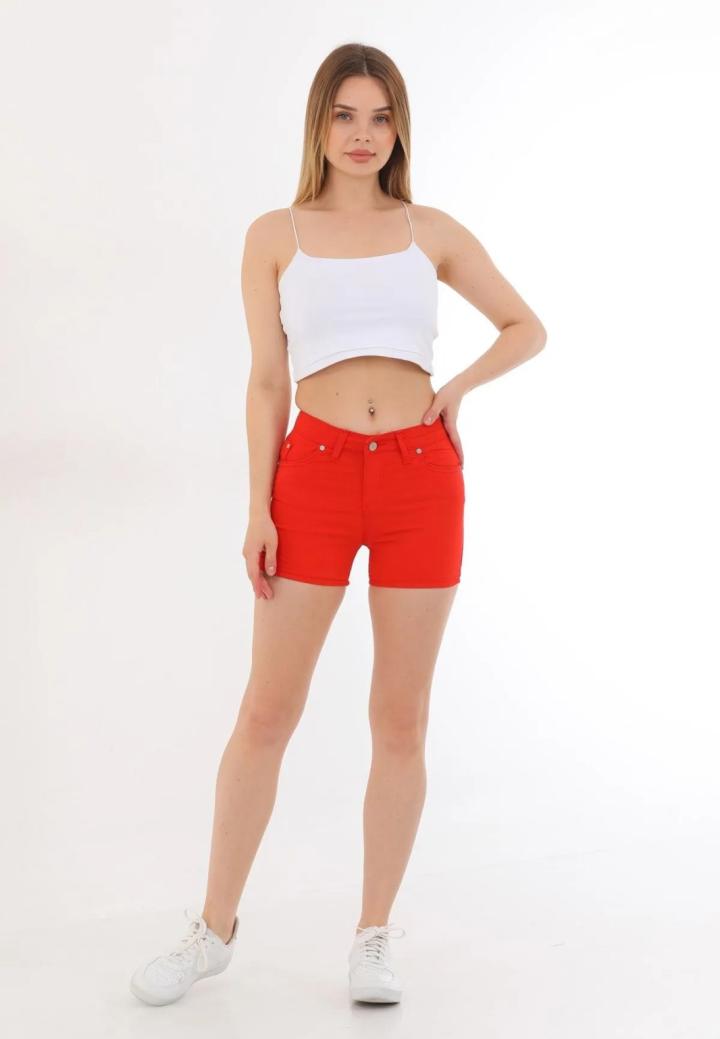 Șort Scurt Dama Rosu cu Buzunare