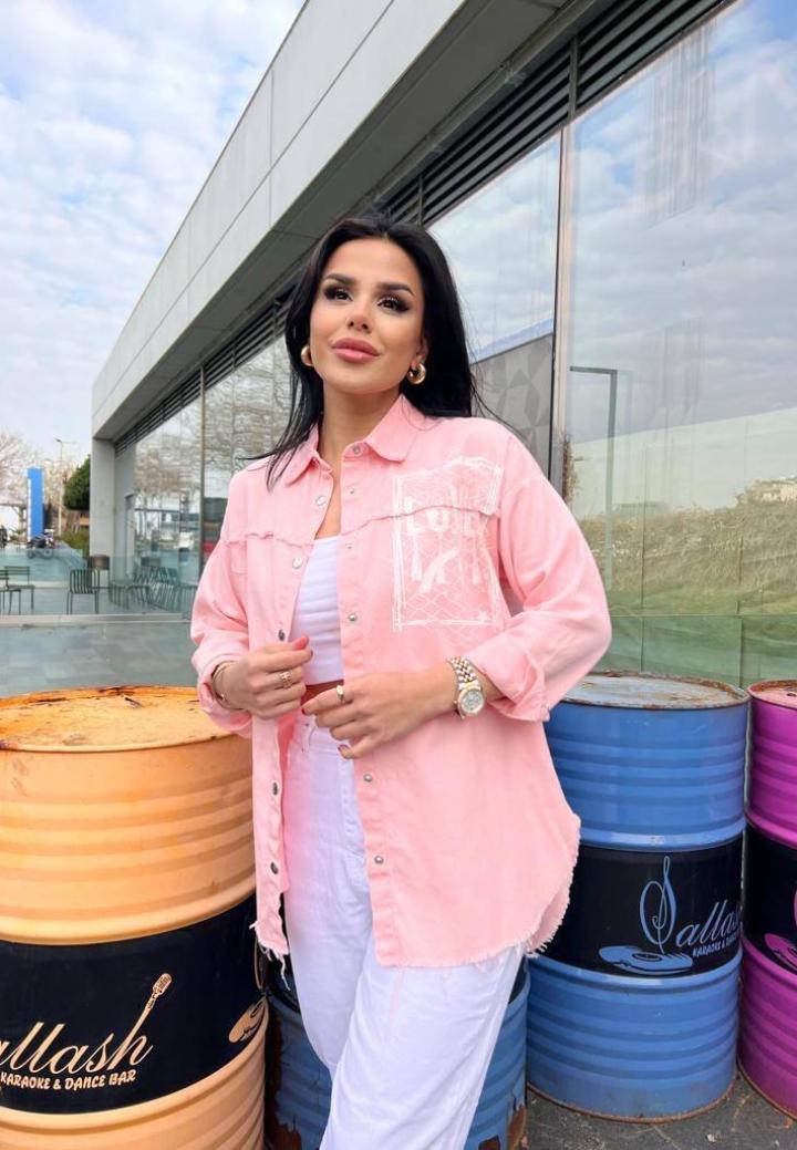 Camasa Denim Dama Roz cu Nasturi