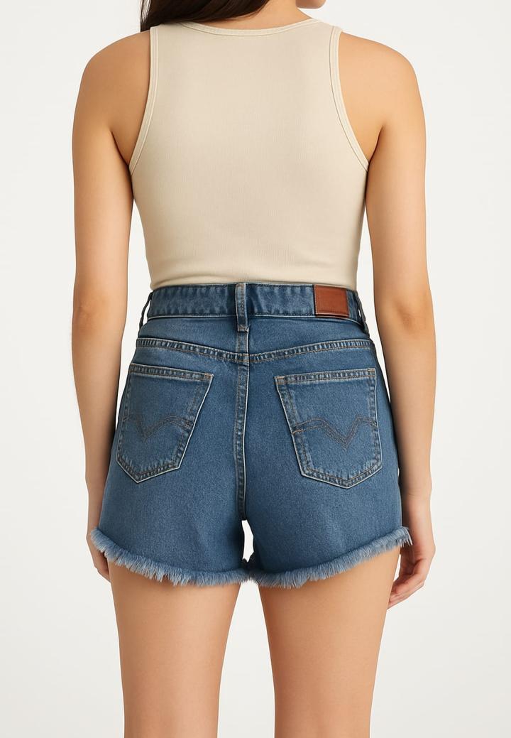 Sort Denim Albastru cu Tăieturi