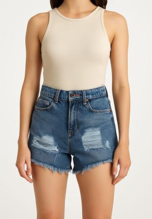 Sort Denim Albastru cu Tăieturi