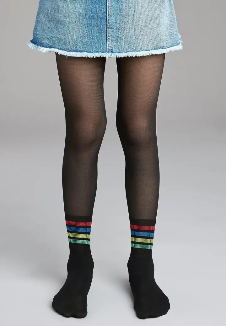 Dres Penti Fete Rainbow Stripe 30 DEN, Negru